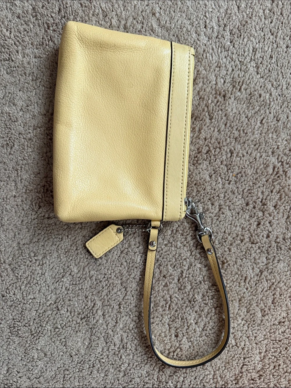 Coach Pale Yellow Leather Wristlet Clutch